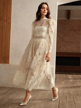 Anewsta Women Elegant Mesh Embroidered A-Line Skirt